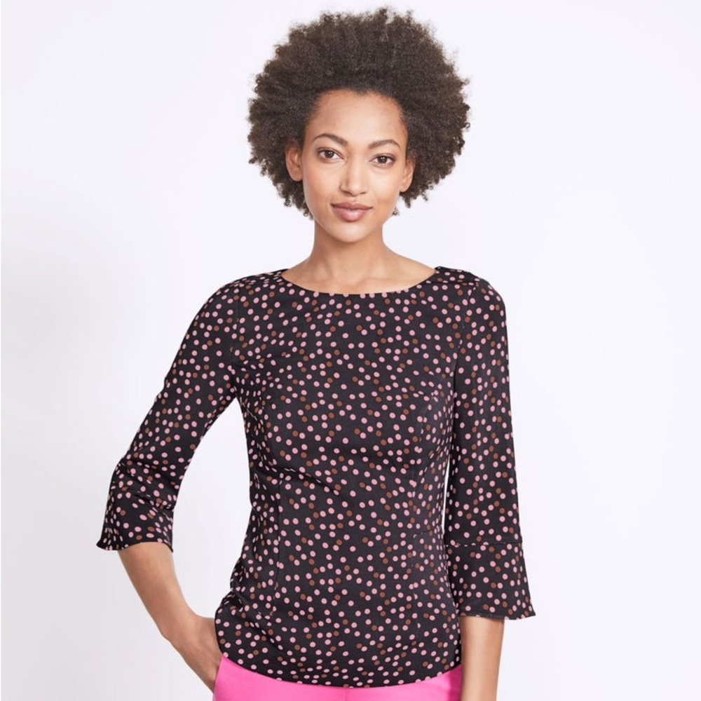 Boden Deli Polka Dot Women's Top Sz 10 Black and Pink‎